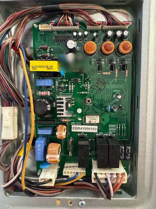 LG refrigerator main control board EBR41956103 with wiring harnesses connected